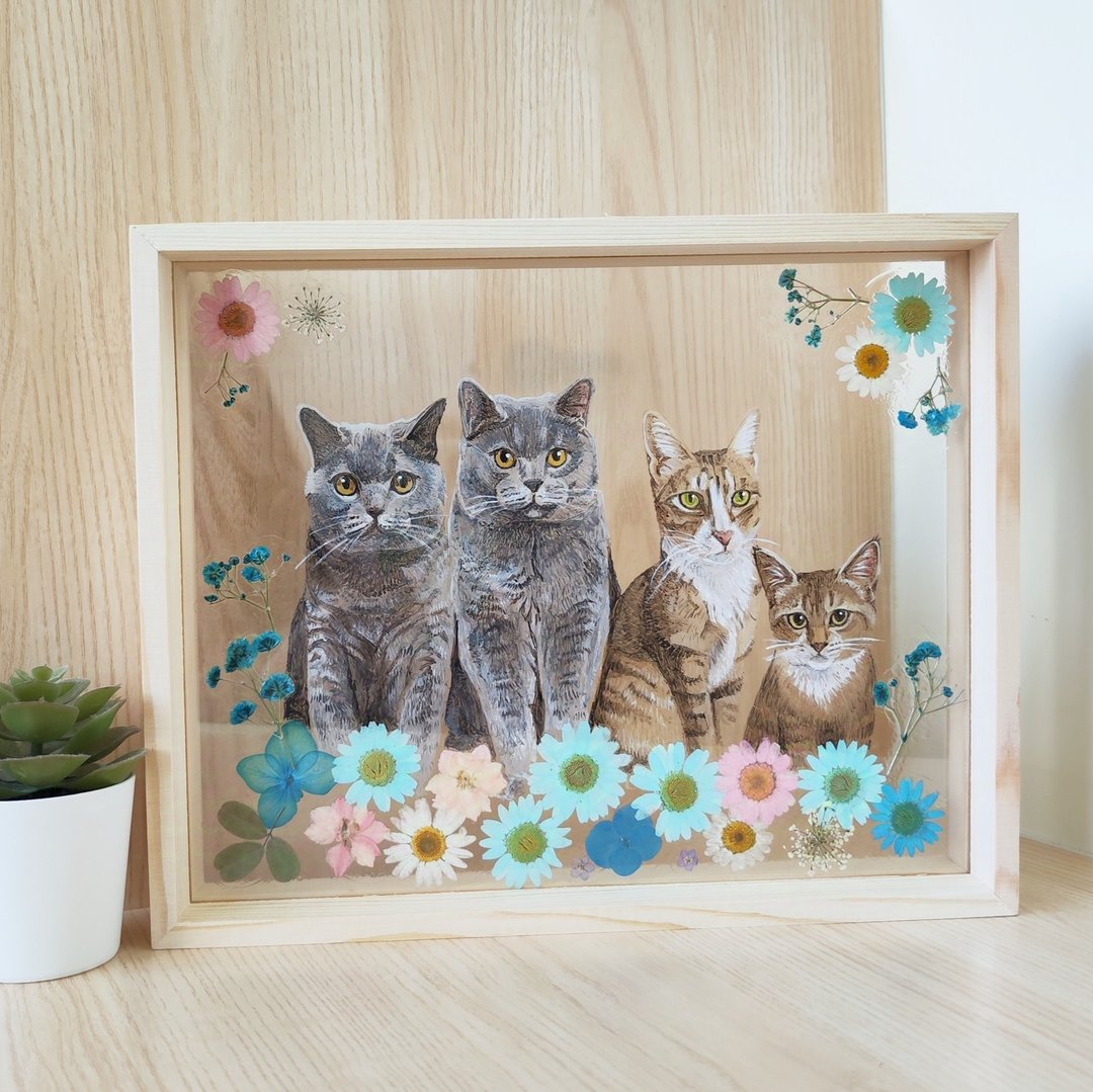 手绘猫咪の花花世界|定制化.大压克力干花画框|情人节.生日礼物 - 画框/相框 - 塑料 