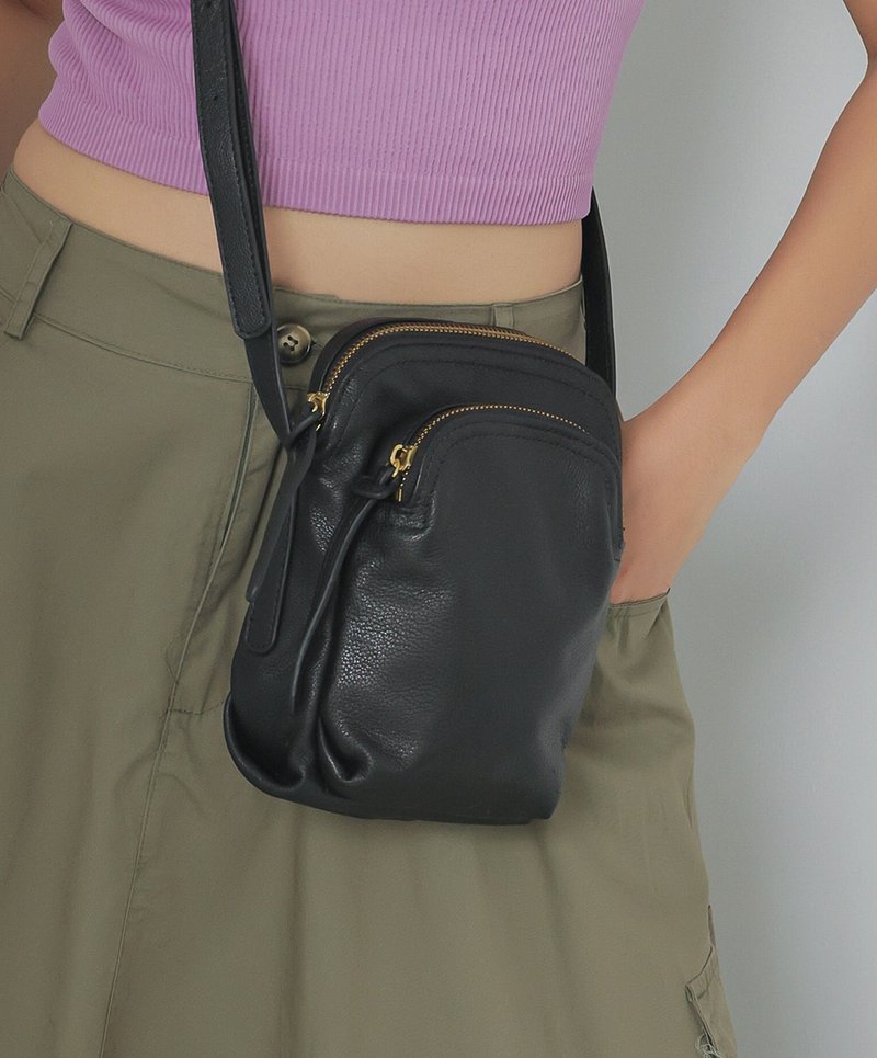 supportingrole 真皮极简俐落单肩斜背包侧背包 黑 - 侧背包/斜挎包 - 真皮 黑色