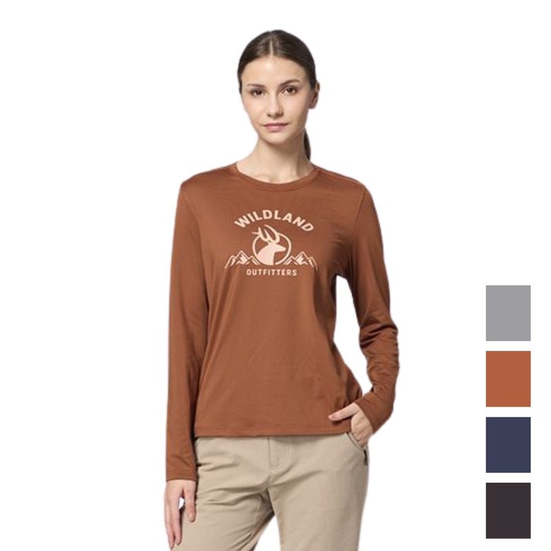 【Wildland 荒野】弹性圆领暖感印花机能衣 女 0B32601 - 女装上衣 - 聚酯纤维 橘色