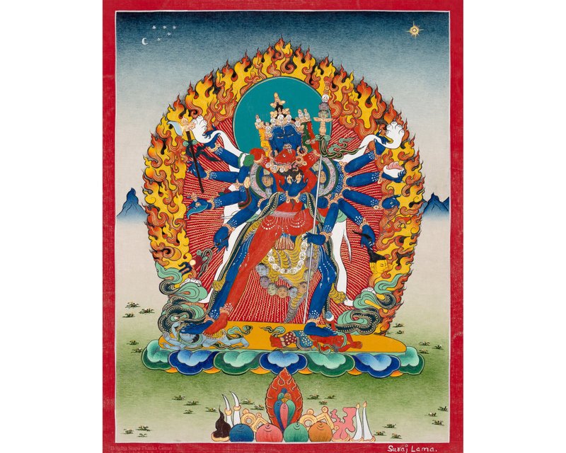 时轮金刚神祇唐卡画 | 古董手绘唐卡 - 墙贴/壁贴 - 其他材质 多色