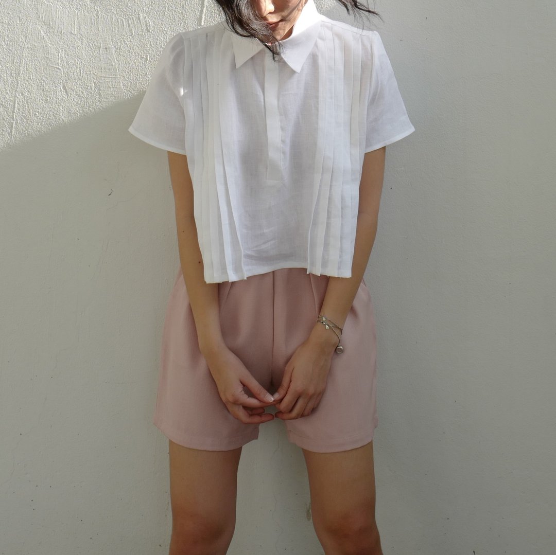 Linen Pleated Shirt - 女装上衣 - 棉 白色