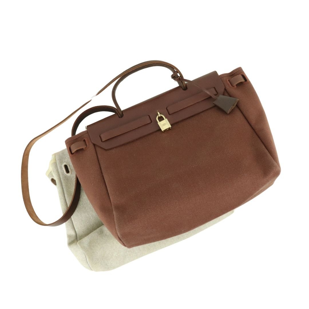 Hermès 双层包 Herbag PM 帆布 棕色 E 刻印 - 01453 - 侧背包/斜挎包 - 棉 咖啡色