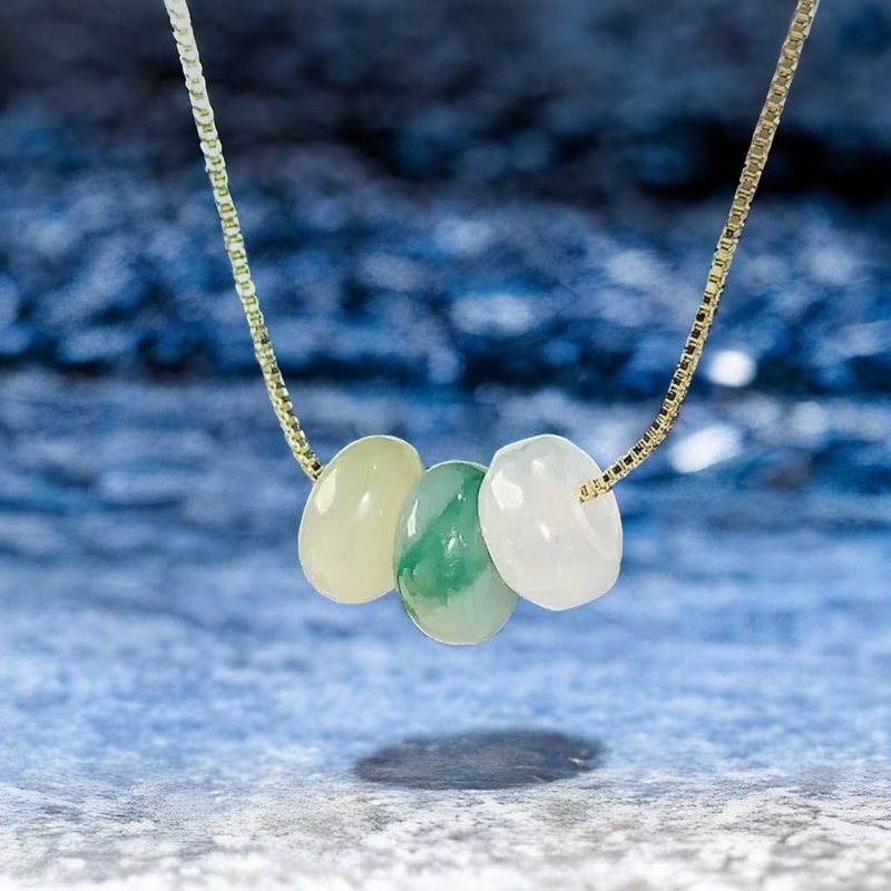 冰种多彩翡翠路路通项链 | 天然缅甸玉A货翡翠| 送礼 - 项链 - 玉石 多色