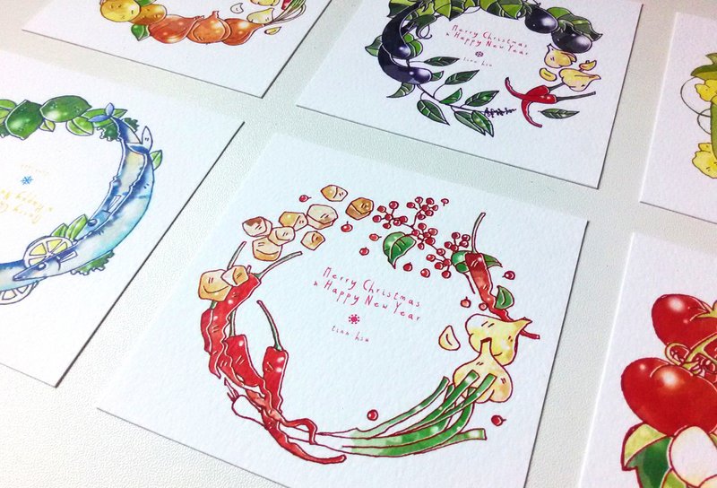 圣诞家常花圈，六张小小卡 - 卡片/明信片 - 纸 白色