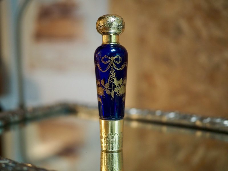 宝蓝与金的优雅~19世纪古董香水瓶 - 摆饰 - 纯银 银色
