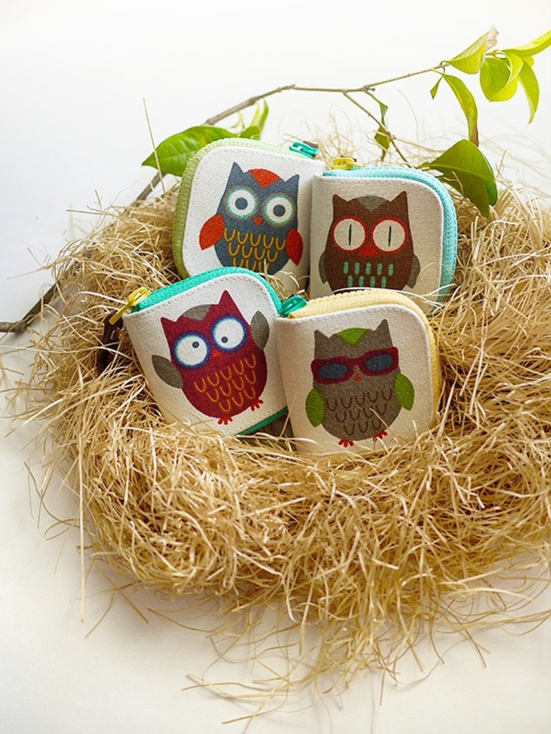 猫头鹰。小巧零钱包／钱包／短夹／皮夹／收纳包 - 零钱包 - 棉．麻 多色