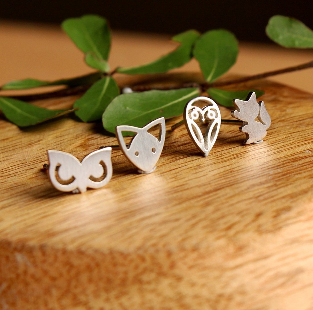 12% OFF Goody Bag - 4 pairs of Fox&amp;Owl Silver Earrings / Handmade / 银耳环 - 耳环/耳夹 - 纯银 