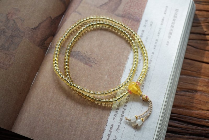 3mm天然原矿俄料琥珀 蜜蜡三通和田玉老型珠穗子设计多圈手串项链 - 手链/手环 - 半宝石 黄色