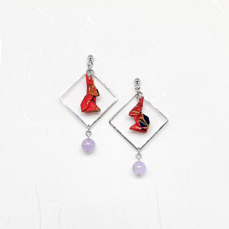 Chearrings | Origami 日本和纸 手工折纸 小兔耳环 | 款式R002 - 耳环/耳夹 - 纸 红色