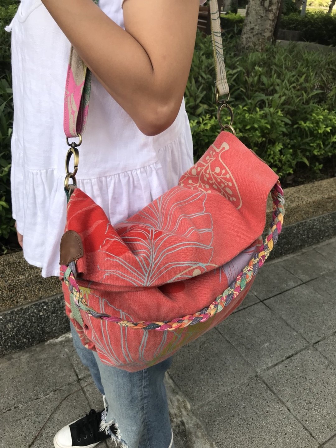 手工绢印两用编织背带包 - 侧背包/斜挎包 - 棉 红色