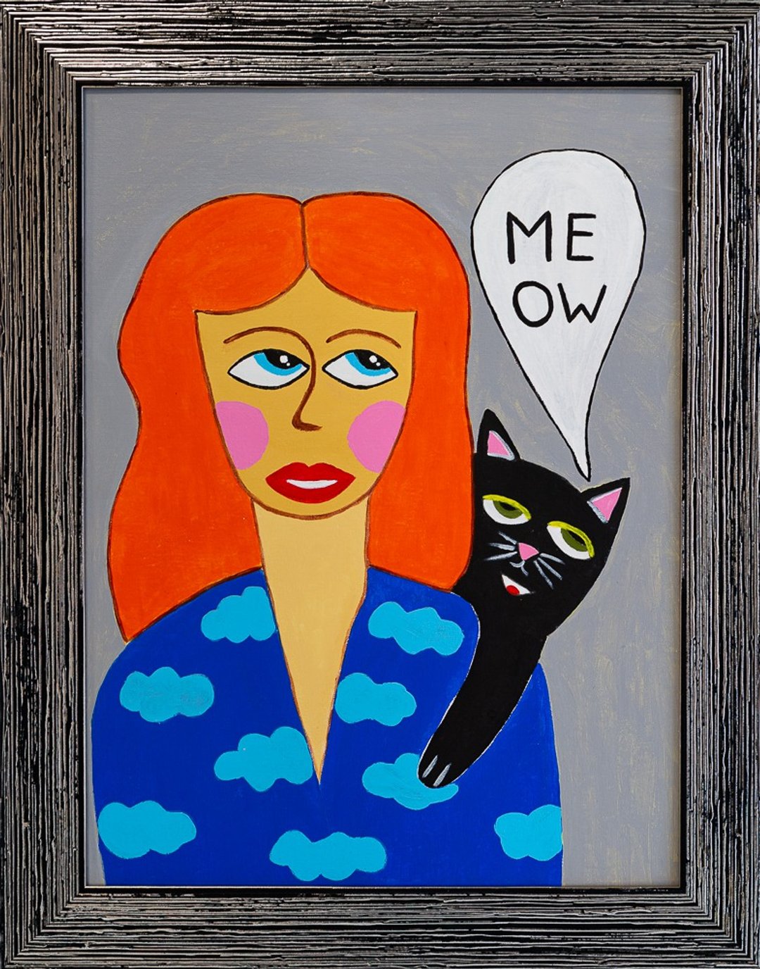 Girl with a cat portrait reproduction painting on canvas 30x40 cm acrylic - 墙贴/壁贴 - 棉 多色