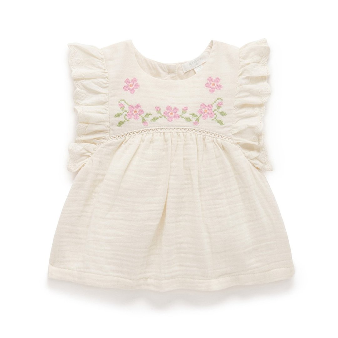 澳洲Purebaby有机棉女童装上衣12M-4T 米白十字绣 - 童装上衣 - 棉．麻 