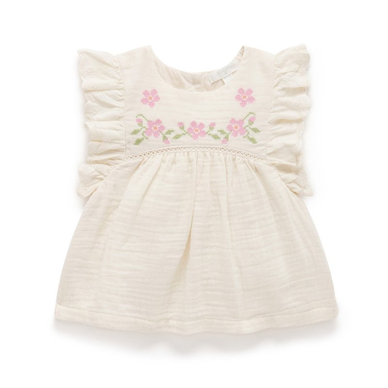 澳洲Purebaby有机棉女童装上衣12M-4T 米白十字绣 - 童装上衣 - 棉．麻 