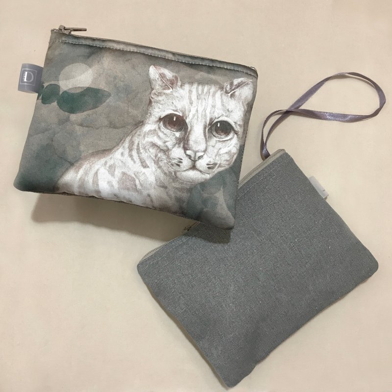 逐梦筑梦台湾特有山中精灵 万用收纳零钱包 台湾石虎 Leopard Cat - 零钱包 - 棉．麻 银色