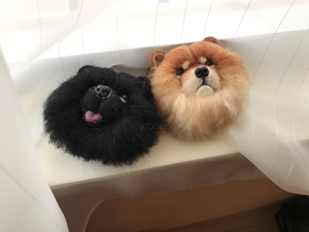 宠物羊毛毡 钥匙圈 松狮犬 咖啡色/黑色/奶油色 - 钥匙链/钥匙包 - 羊毛 