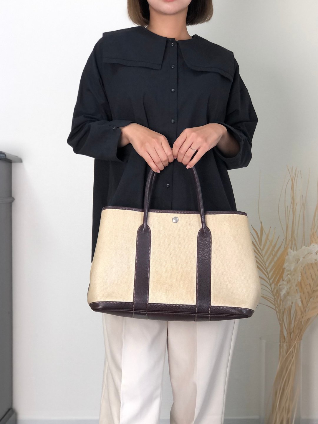 【 日本直送 名牌中古包 】HERMES Garden Party PM 托特包 米色 涂层帆布 Toile H vintage ixgnpz - 手提包/手提袋 - 棉．麻 咖啡色