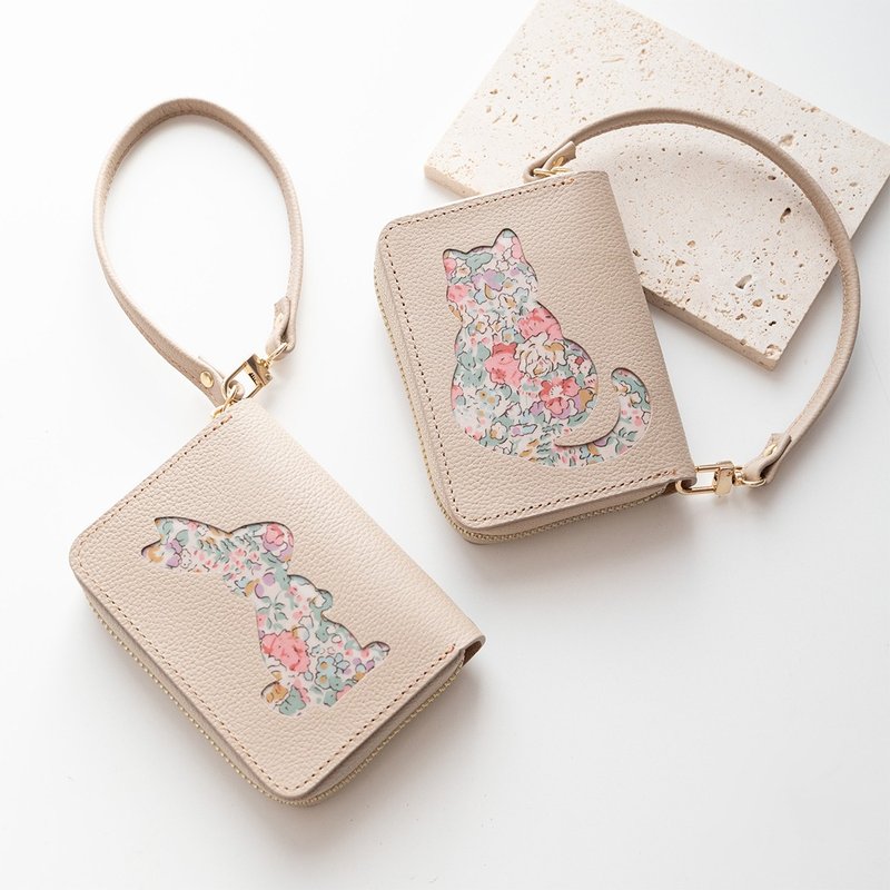 钞票免折叠短夹 Liberty印花猫咪兔子 真皮迷你钱包 HW51K - 皮夹/钱包 - 真皮 咖啡色