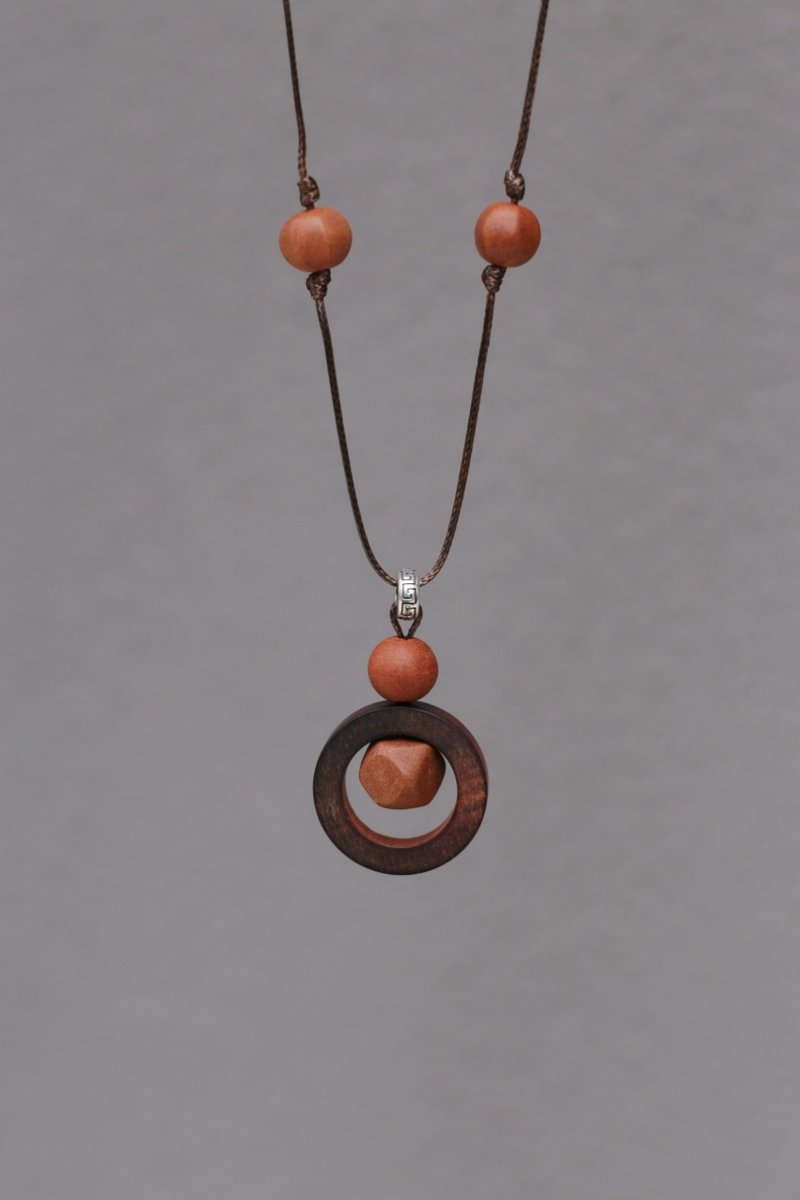 壹染指香品 | 天然和合香 | 香珠 纯银 紫檀 项链 | 一物一图 - 项链 - 植物．花 红色