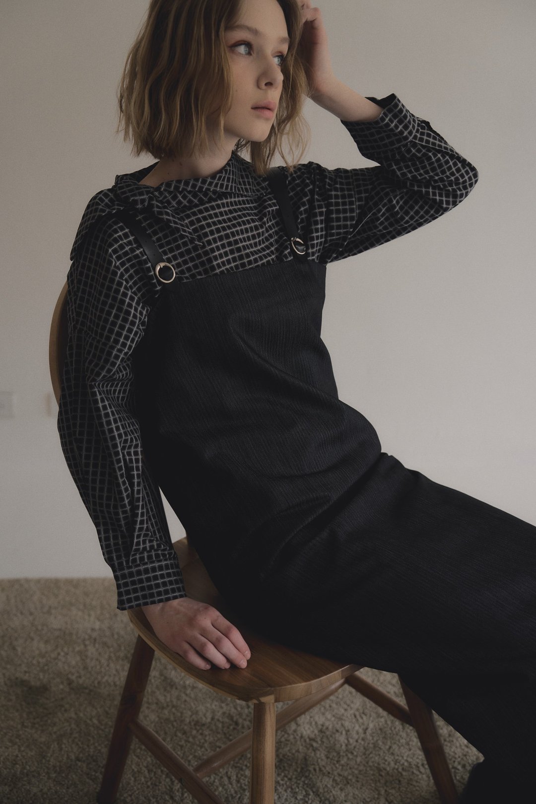 black plaid bow tie shirt 黑格领结衬衫 - 女装衬衫 - 棉 多色
