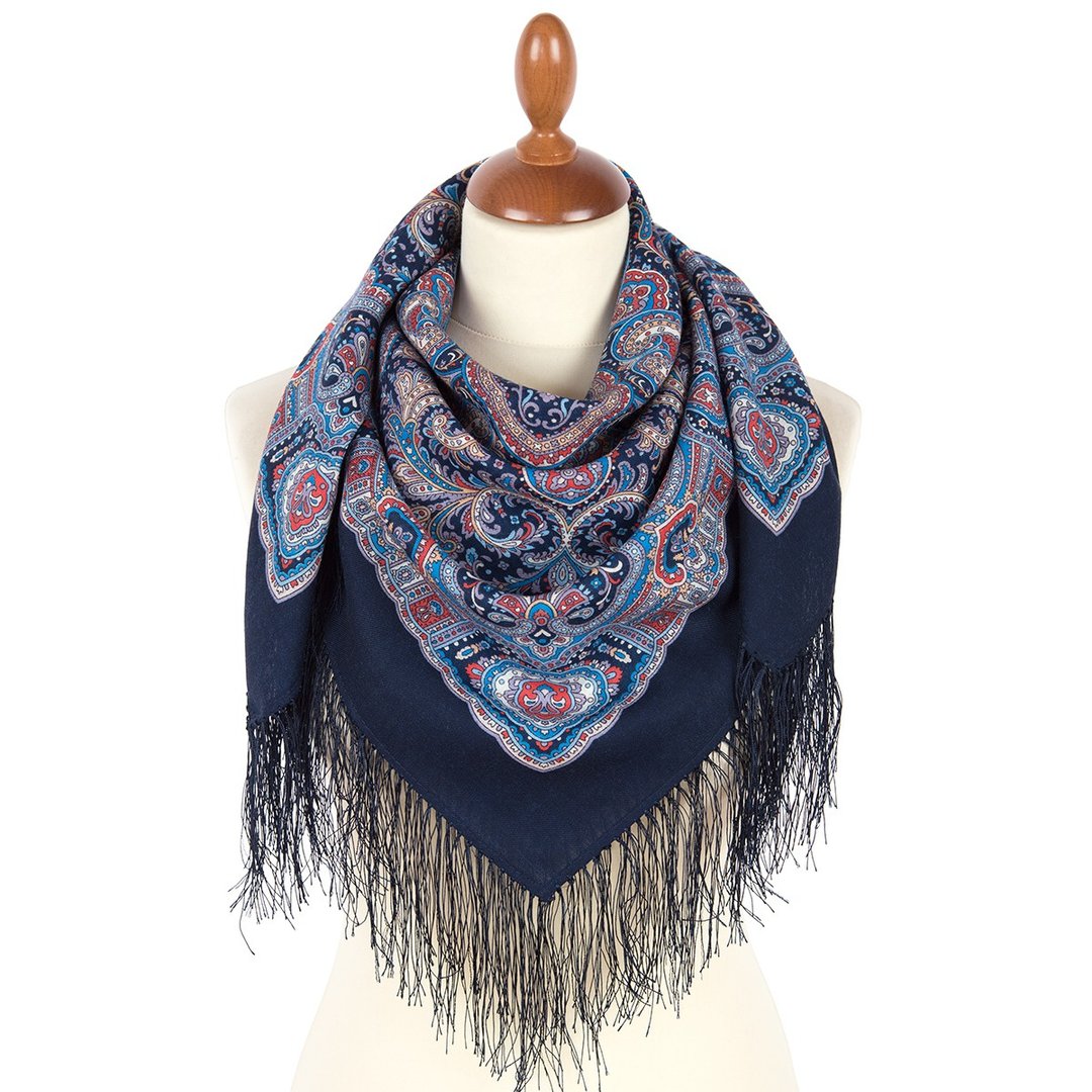 Pavlovo Posad Russian Shawl 100% Wool Scarf Wrap Silk Fringe 125x125 cm 2006-14 - 丝巾 - 羊毛 多色