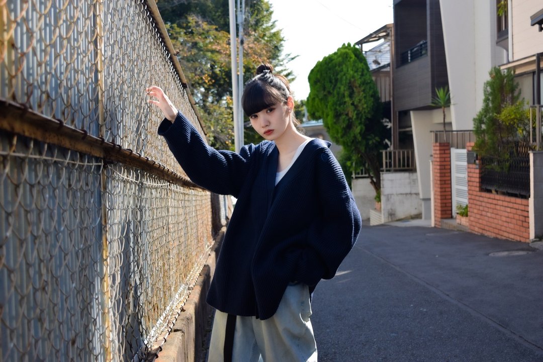 温泉开襟针织毛衣外套 日式 日本 - 女装针织衫/毛衣 - 羊毛 蓝色