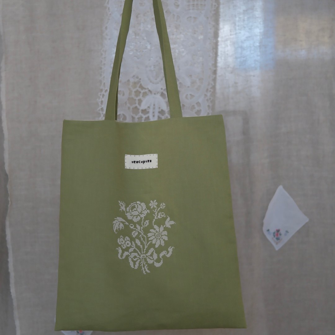 亚麻复古玫瑰刺绣tote 单肩布袋 - 侧背包/斜挎包 - 亚麻 多色