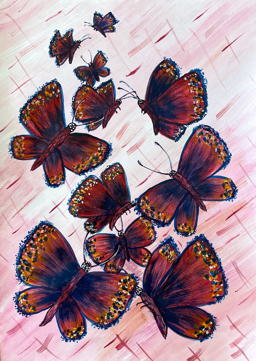 Dancing butterflies on a pink background. Watercolor. - 墙贴/壁贴 - 纸 