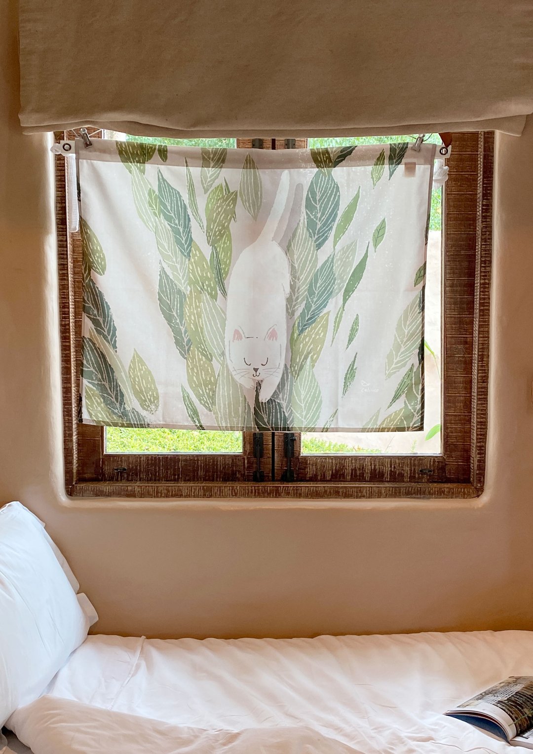 Decorative fabric with cat  Fabric wall decoration W100 cm.x H75cm. - 门帘/门牌 - 棉 卡其色