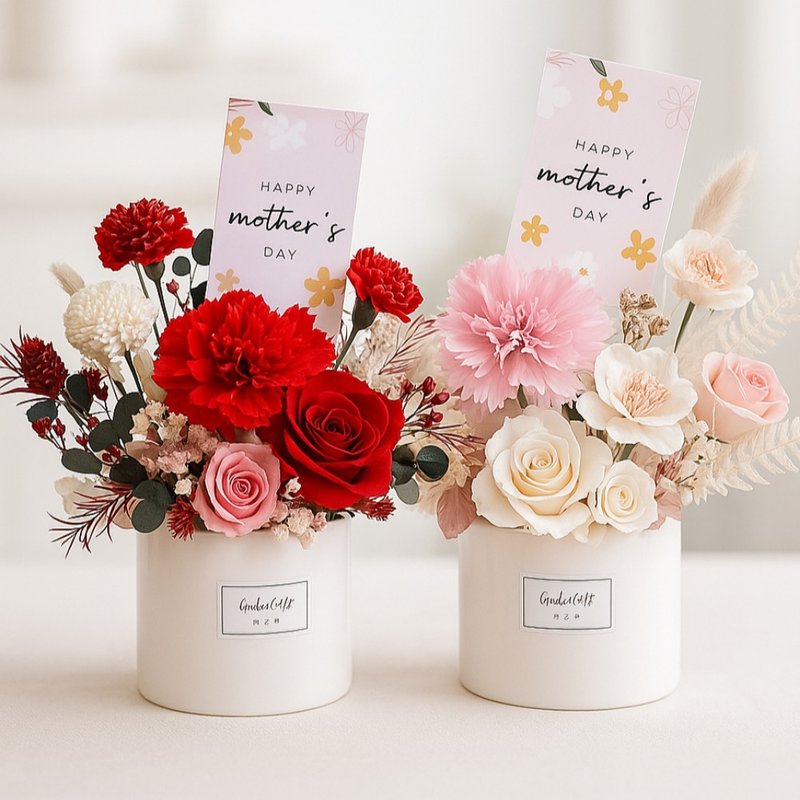 永生康乃馨桌上花艺 母亲节限定设计・不凋花感谢礼 - 干燥花/捧花 - 其他材质 红色