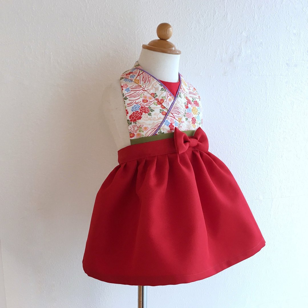 Kawaii Kimono Bib Dress(日本和服围兜) - 和小花 - Red - 围嘴/口水巾 - 棉 红色