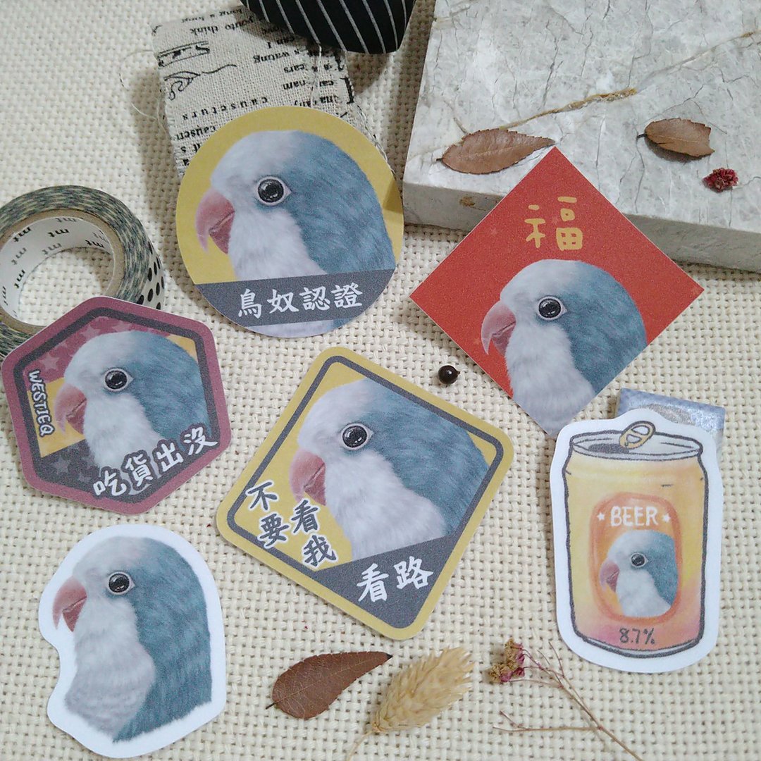 蓝和尚鹦鹉-春联-防水贴纸~利是封-挥春-福贴-车贴-行李箱贴 - 红包/春联 - 防水材质 