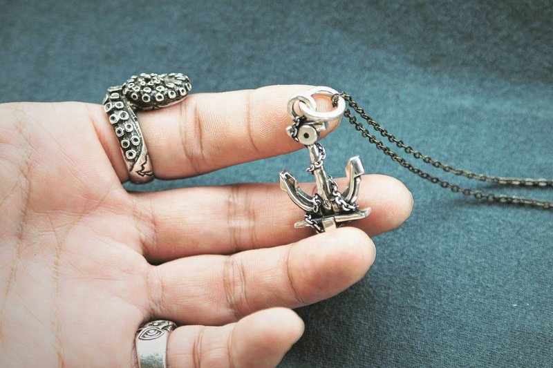 锚 • 单坠 anchor pendant - 项链 - 纯银 银色