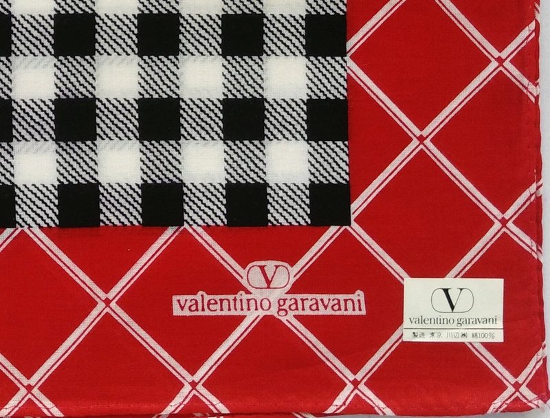 Valentino Garavani Vintage Handkerchief Women Handkerchief Plaid 19 x 19 inches - 丝巾 - 棉．麻 红色