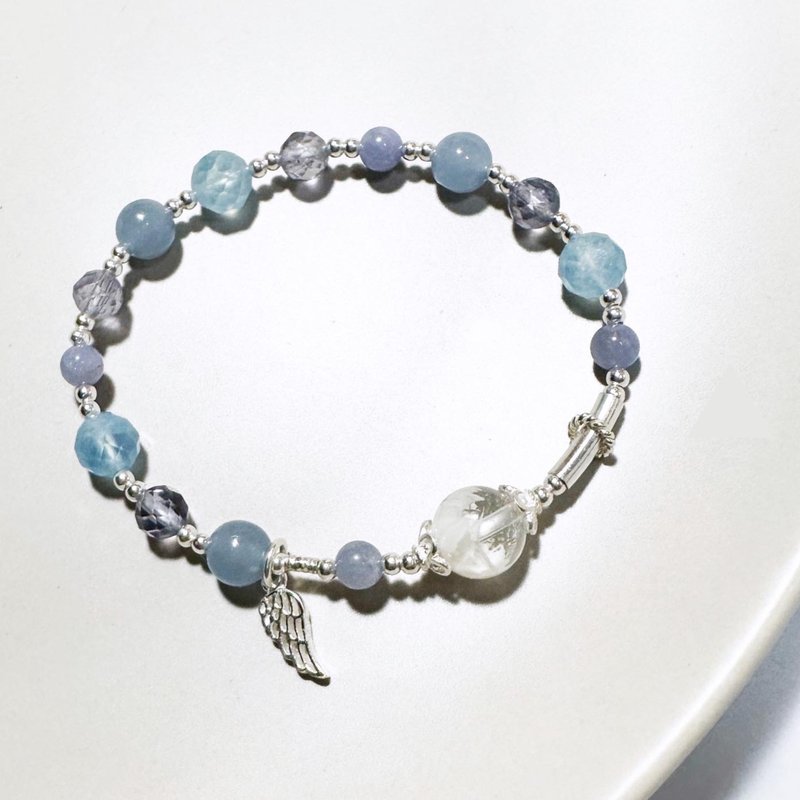 天空之城-雪花白幽灵.海蓝宝.堇青石.天使石设计款手链 - 手链/手环 - 水晶 蓝色