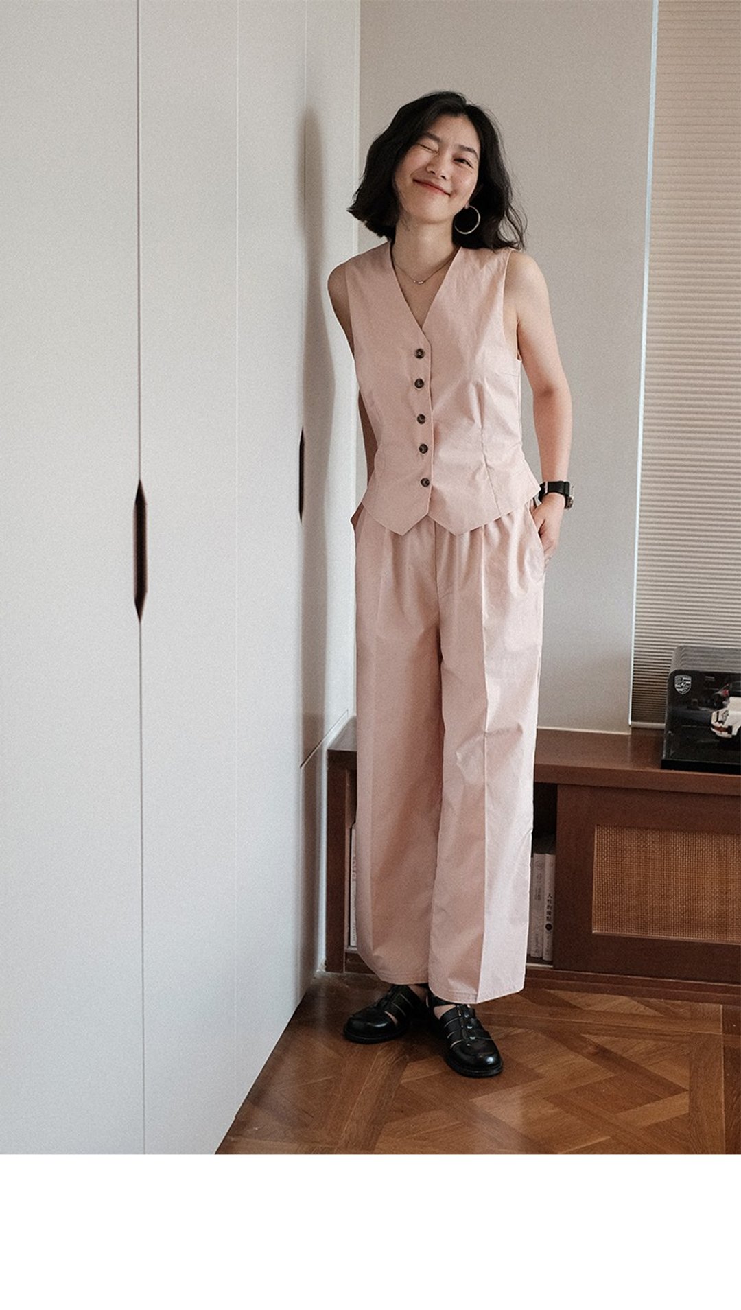 薄款纯色棉亚麻质感纯色宽松休闲九分阔腿裤 - 女装长裤 - 棉 