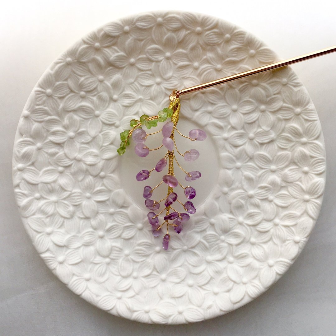 【若桑/Wisteria。紫藤花】手造紫水晶花簪。发簪/发夹/发饰。 - 发饰 - 宝石 紫色