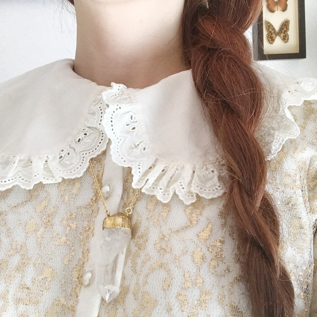One point crystal necklace K18GF crystal Harajuku kawaii Girly Vintage - 项链 - 宝石 金色