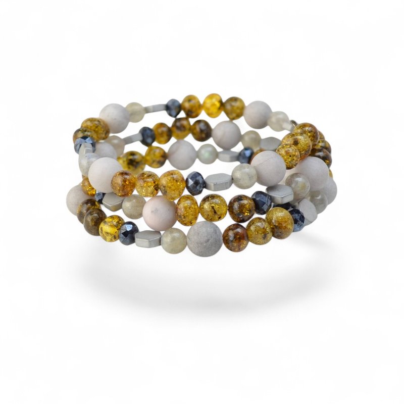 带拉长石和赤铁矿的绿色琥珀手链 TG58 - 手链/手环 - 宝石 多色