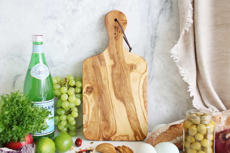 橄榄木Custom方面手把砧板-35厘米(含手把)上菜板/托盘可双面使用 - 汤勺/锅铲 - 木头 咖啡色