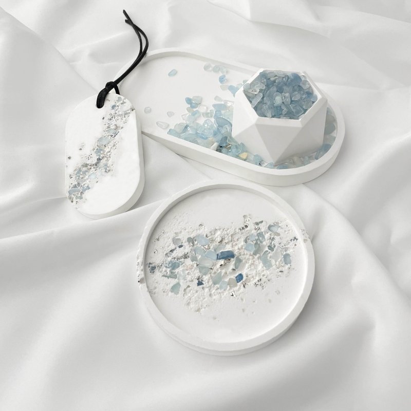 【水晶碎石】 海蓝宝碎石香氛砖 - 香薰/精油/线香 - 水晶 白色