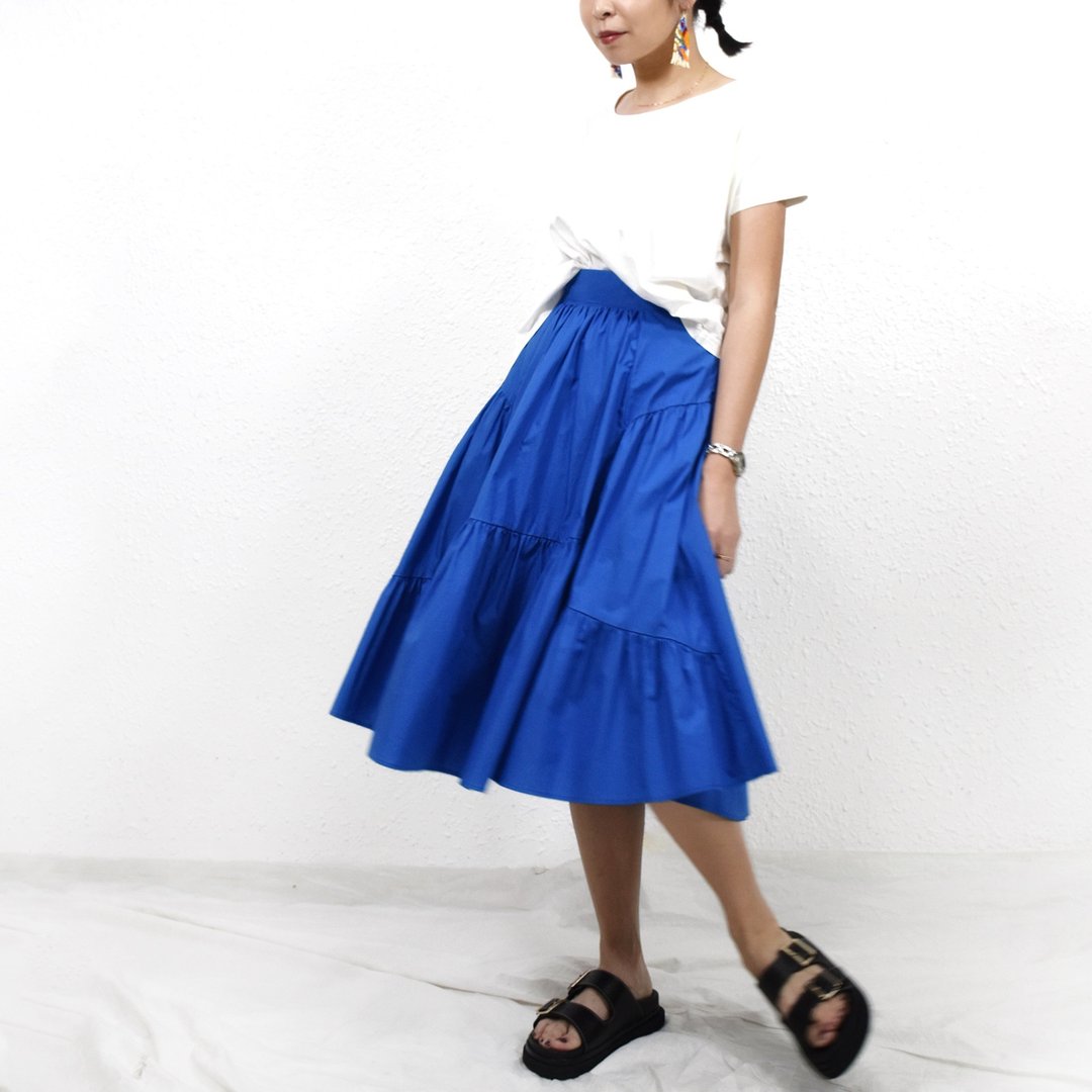 Caden Skirt- Cobalt Blue 彩蓝色开叉打褶半身裙 - 裙子 - 棉 蓝色