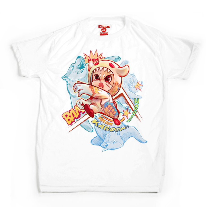 T-shirt 短袖 Chapter 1 Demidomi 熊熊倒下 男女皆宜 棉混纺 柔软舒适 - 男装上衣/T 恤 - 棉．麻 白色