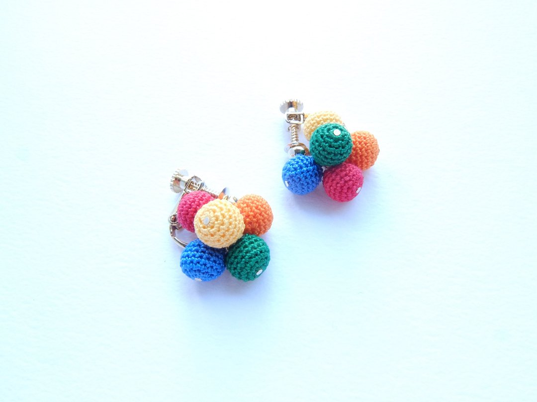 Tawawa Earrings/ Clip-On Rainbow - 耳环/耳夹 - 棉 多色