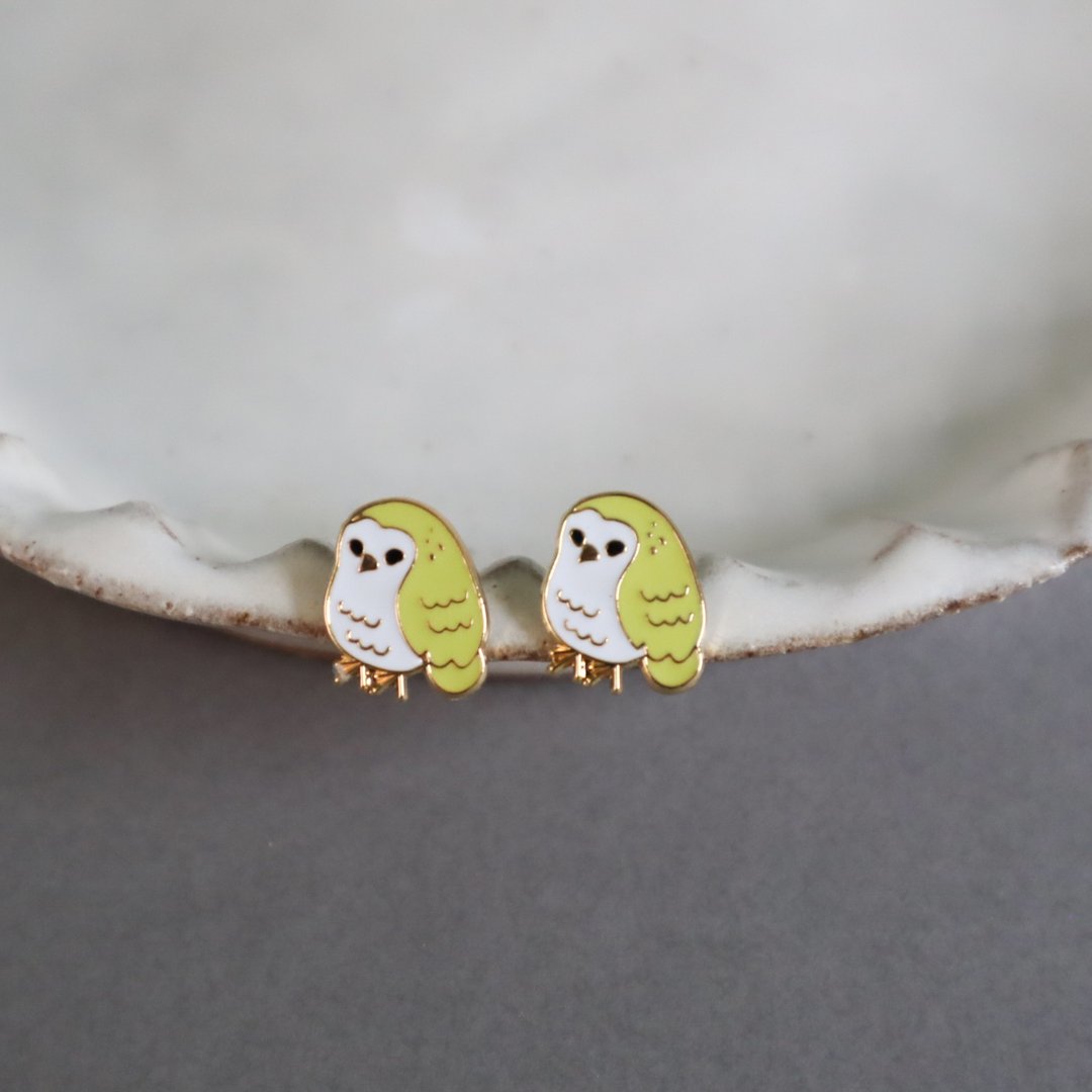 台湾草鸮 苹果脸猫头鹰 台湾特有种 owl 耳环 耳夹 - 耳环/耳夹 - 铜/黄铜 绿色