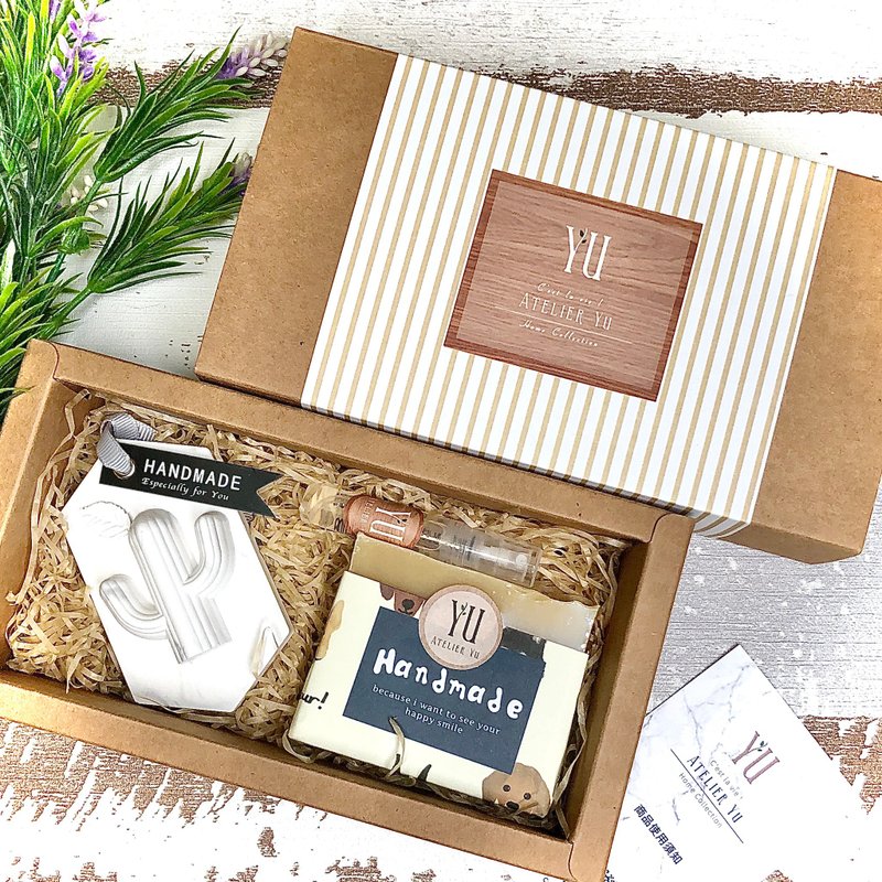 限量-文青香氛礼盒 手工皂 仙人掌扩香石 扩香砖 香氛礼盒 - 香薰/精油/线香 - 其他材质 咖啡色