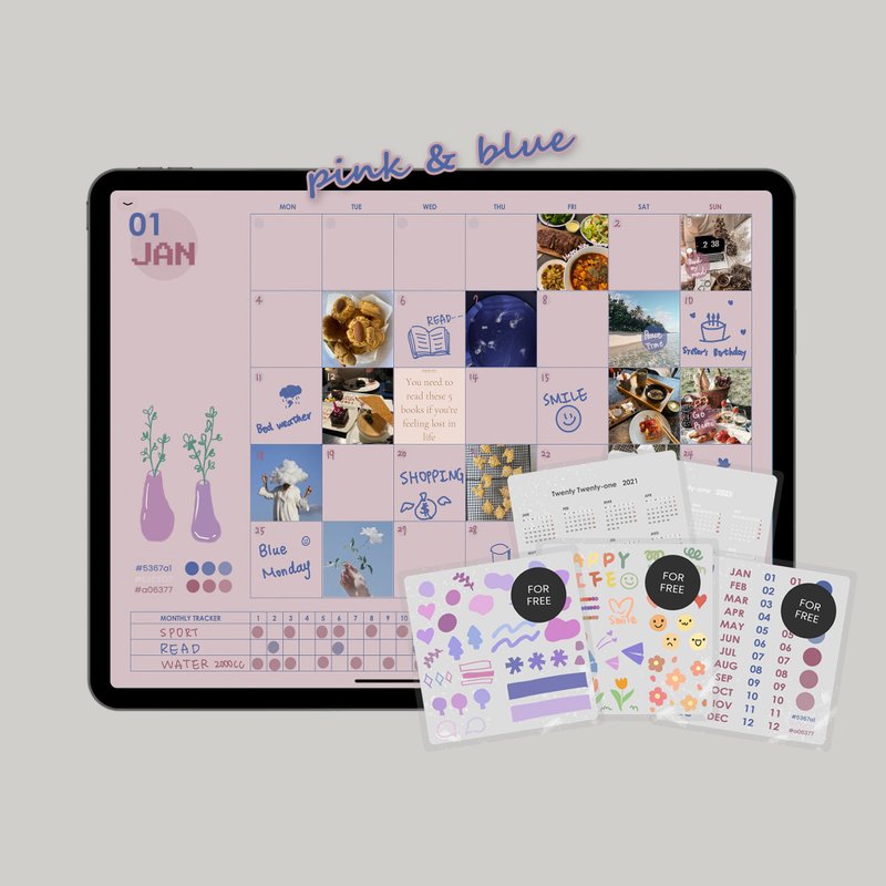 月计划电子手帐【宝宝粉蓝】/ iPad planner / Goodnotes模板 - 电子手帐及素材 - 其他材质 