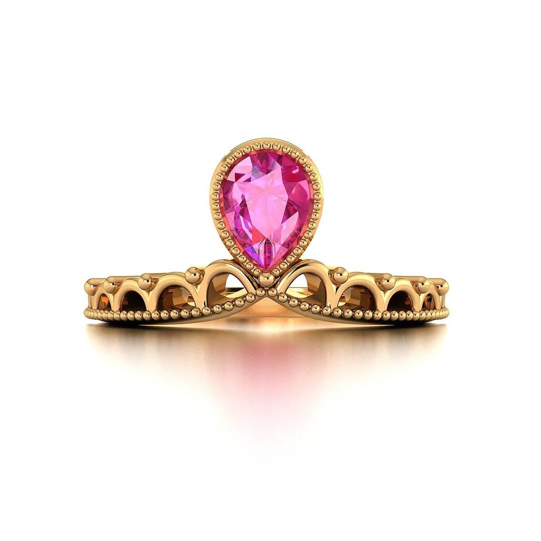 【PurpleMay Jewellery】18K金梨形粉蓝宝 皇冠 戒指 - R039 - 戒指 - 宝石 粉红色