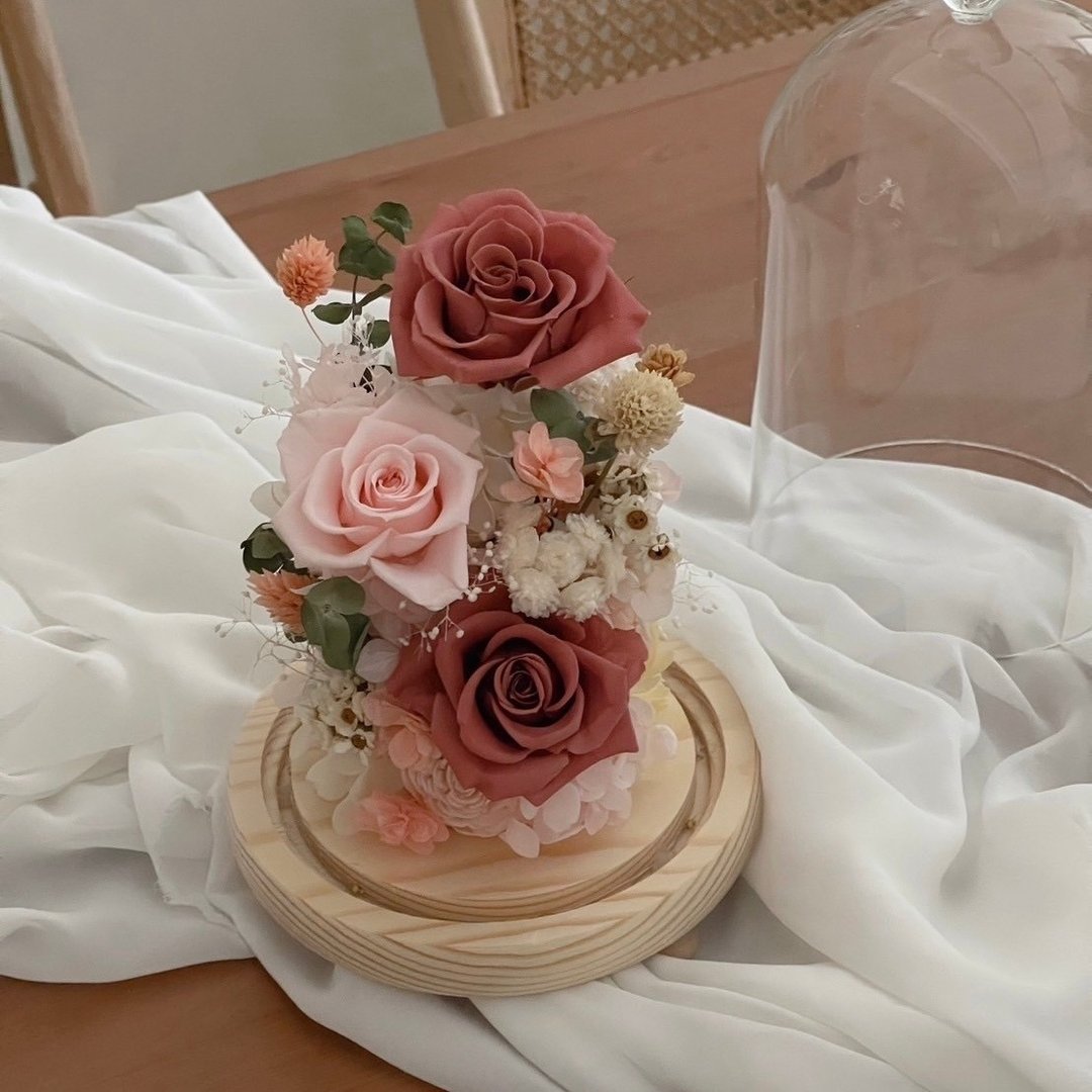 | 永生花玻璃盅 |  生日礼物/情人节礼物/周年纪念礼 - 干燥花/捧花 - 植物．花 粉红色