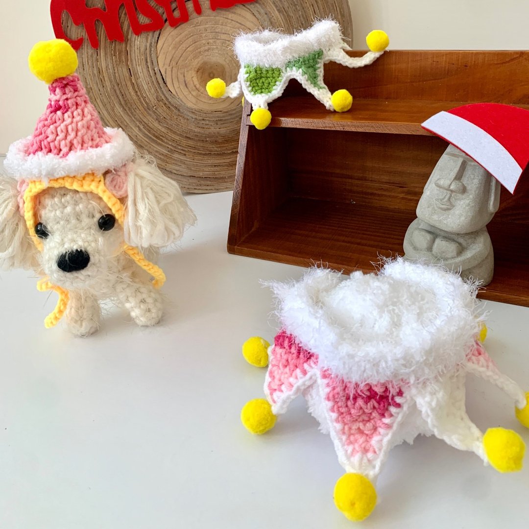Christmas 圣诞限定-粉嫩暖心款-宠物狗狗猫咪帽子/领巾 - 衣/帽 - 棉 粉红色