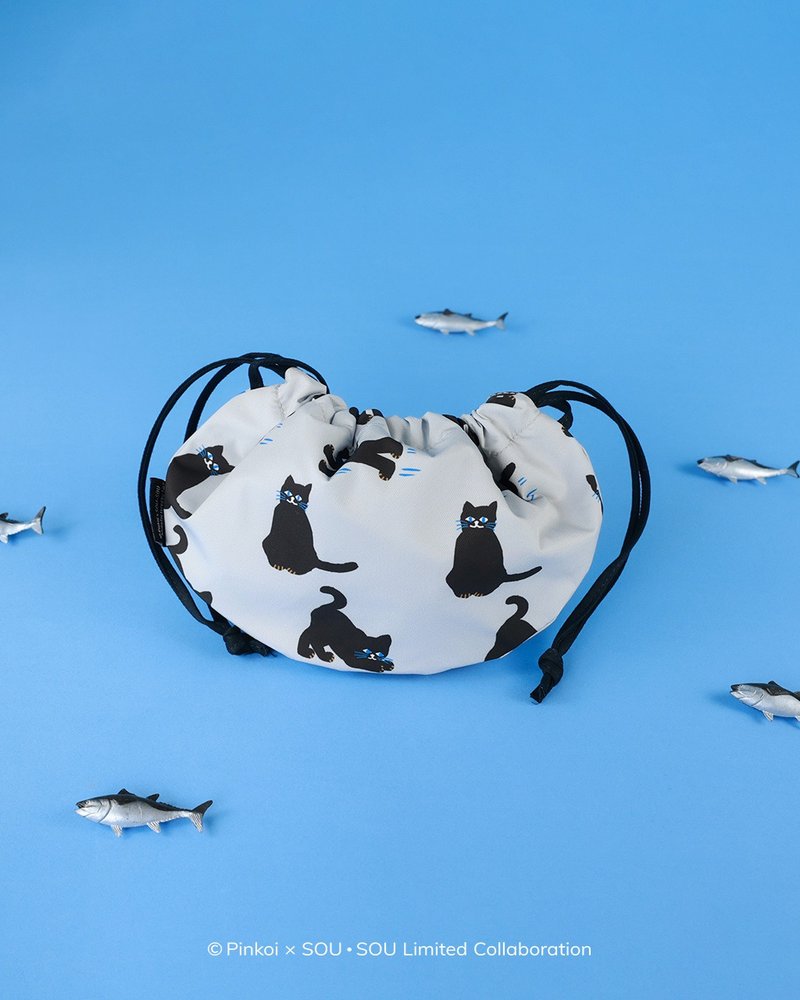 防水布料・【Pinkoi x SOU・SOU】迷你 Mini BAO・黑猫・双面 - 侧背包/斜挎包 - 尼龙 灰色